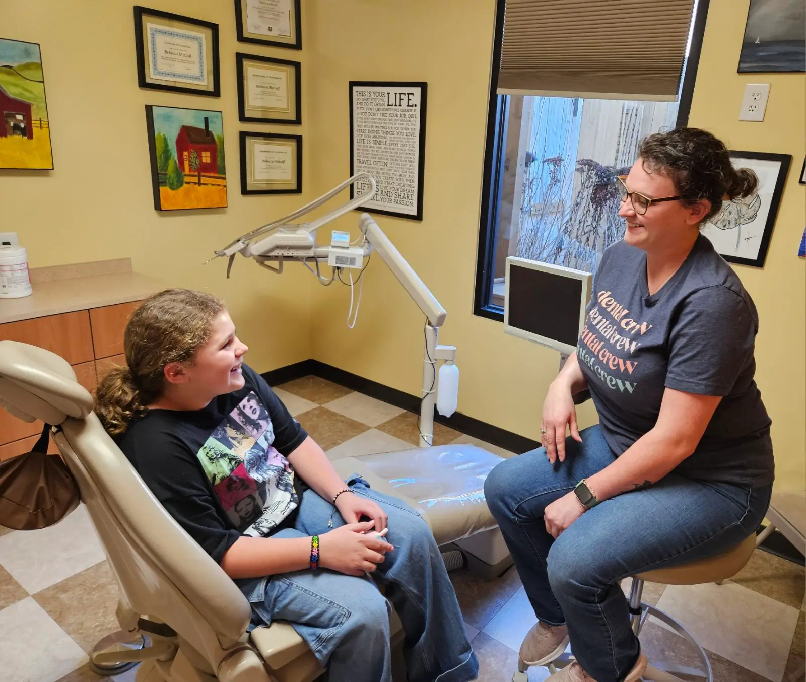Patient and child at dentist